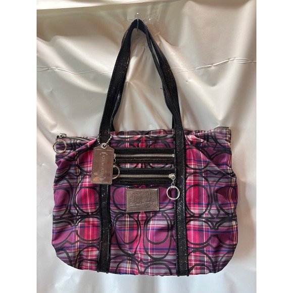 Coach Poppy‎ 14360 Large Tartan Plaid Fabric Tote Shopper Shoulder Handbag - Picture 1 of 15